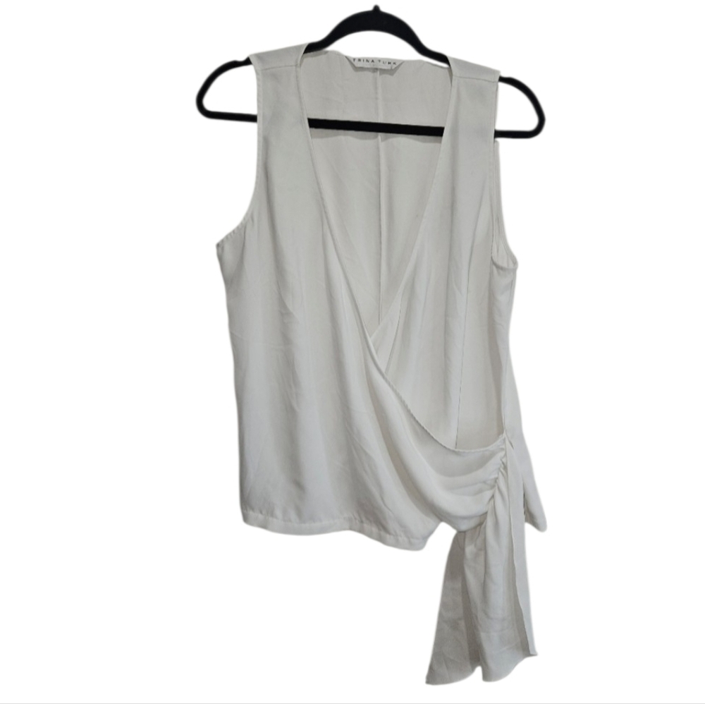 Trina Turk White Sleeveless Blouse Tank Top Faux Wrap Boho Shirt Extra Large XL